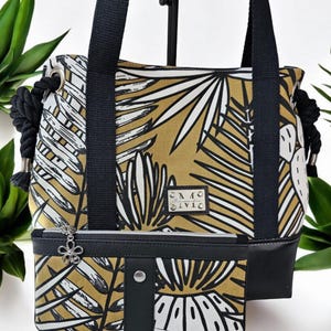 Sac cabas "jungle chic" | Élégance féminine & spacieux en toile coton imprimée et simili cuir | Sac à main chic et original | cousu main