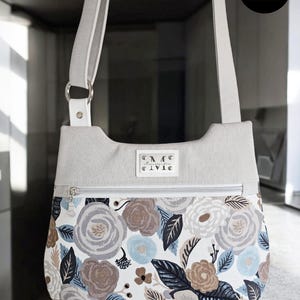 Sac à main-sac à main femme-simili gris-coton imprimé fleuri-sac bandoulière réglable-sac original-cousu main-mimissandre