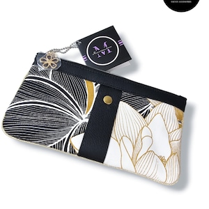Pochette femme élégante, motifs colorés lotus et floraux, pochette de sac, clutch zippée polyvalente, organisateur de sac, cousu main.