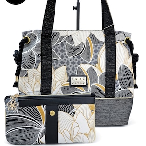 sac à main-sac à main femme-sac cabas-sac en toile coton et tissu texturé-sac élégant-piece unique-originale-cousu main-sac cabas lotus