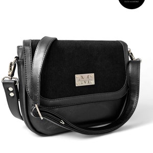 sac à main velours côtelé femme-sac besace femme-velours côtelé et simili noir-anse réglable- fermeture zippée- cousu main-personnalisable