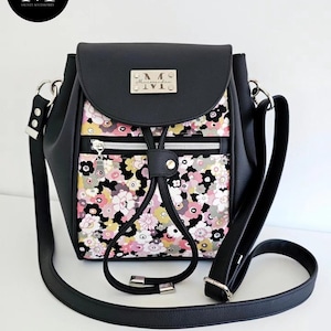 Sac à main femme Fleuri-cousu main-mini sac à main femme-élégant-compact & pratique-simili cuir-tissu imprimé fleuri-bandoulière réglable