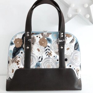sac à main-sac à main femme-simili marron-toile de coton fleurie-romantique-look vintage-grande ouverture-cousu main-pièce unique