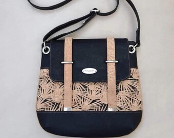 schwarze Kork-Damenhandtasche - verstellbarer Schultergurt - vegan und umweltfreundlich - elegant und praktisch - für den täglichen Gebrauch - Reißverschlusstasche - handgefertigt