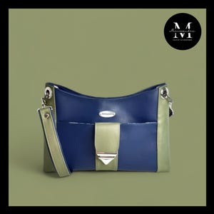 Sac à Main femme "Jocelyne"- l'Élégance Quotidienne en Marine & Olive-pièce unique- cousu main