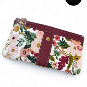 Pochette Femme Romantique Motifs Floraux Colorés, Clutch Zippée polyvalente, Passepoil Lurex Doré, organisateur de sac,cousu main