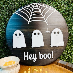 Front Door Sign | Boo | Seasonal | Door Hanger | Halloween | Gift | Door Decor | Home |Wood Door Sign | Round |
