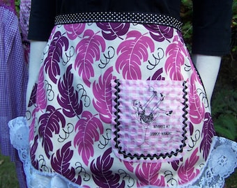 Retro Purple Half Apron: Drinkie Winkie Barware, Vintage Lace Trim