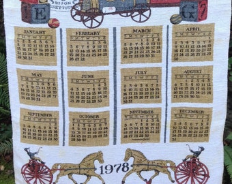 1978 Vintage Linen Calendar Tea Towel: Retro Kitchen Spice Art