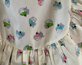 Vintage 50s Cupcake Apron: Ruffled Half Apron, One-of-a-Kind