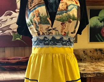 Sexy Womens Apron: Yellow Cotton Pin-up halter Alexander Henry Fabric with Retro Vintage Apron