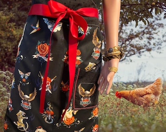 Tattoo Chef Bistro Apron: Womens or Mens Cooking Apron Alexander Henry Fabric, Retro Style