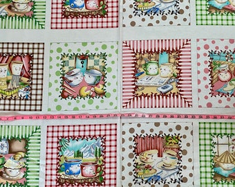 Fabric Panels Quilters Fabric. Tea cup coffee cup wine glasses 100% cotton fabric  2008 Yuko Hasegawa. RJR fabrics 208 HTF Tea Cups Quilting