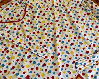 Polka dot vintage womens apron. Blue Yellow Red Cotton half apron