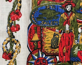 Vintage Nautical Linen Kitchen Towel, Sailor, Boat, Anchor, Compass Print