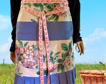 Easter Floral Half Apron: Vintage Style, Large Pocket, Long Ties