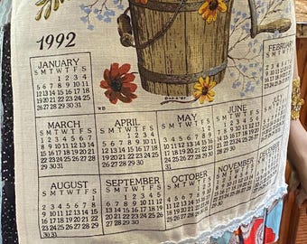 1992 Calendar VTG Linen Half Apron with Butterfly Ruffle