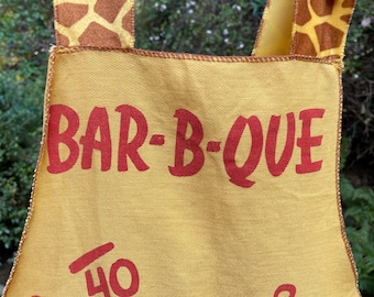 Vintage BBQ Bib Full Apron: Western Ranch Brands, Yellow Red, Pockets and Giraffe Ties