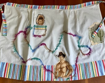 Upcycled Western Cowboy Apron – Retro Cowgirl Country Kitchen Wear