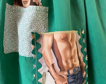 Vintage Cowboy Half Apron - Green Cotton Cowgirl Kitchen Apron