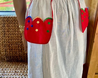 Vintage White Chiffon Half Apron: Red Trim, Polka Dot Pockets