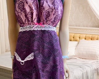 Lingerie Apron: Vintage Violet Lace. Halter Style, OOAK Wedding Shower Gift