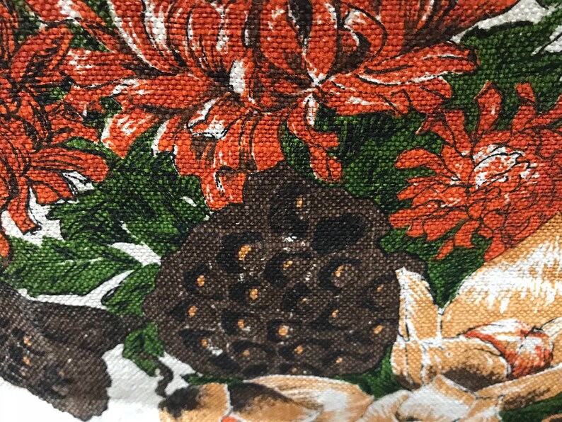 Rustic Vintage towel Linen kitchen towel Rustic Decor USA made Tea towel Brown Orange Floral Fall bouquet in rustic colors Kay Dee Design