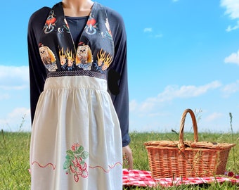 Sailor Tattoo Halter Vintage Apron: Embroidered Cotton Upcycled Design