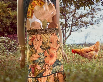 Pinup Retro Bib Apron for women Vintage Womens Full Apron with sexy tropical ladies One of a kind Handmade. Alexander Henry designer fabric