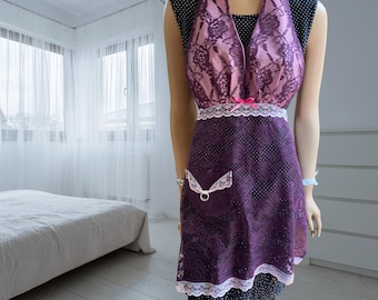 Vintage Violet Lace Lingerie Apron: Halter Style, OOAK Wedding Shower Gift