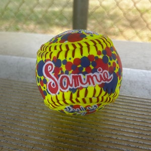Custom Painted Softball- Confetti Dot
