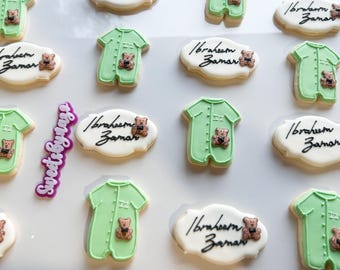 Custom Baby Announcement Sugar Cookies: Personalized Baby Shower Favors