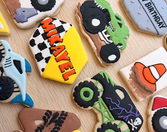 Monster Truck Happy Birthday Custom sugar cookies- Design your own: birthday