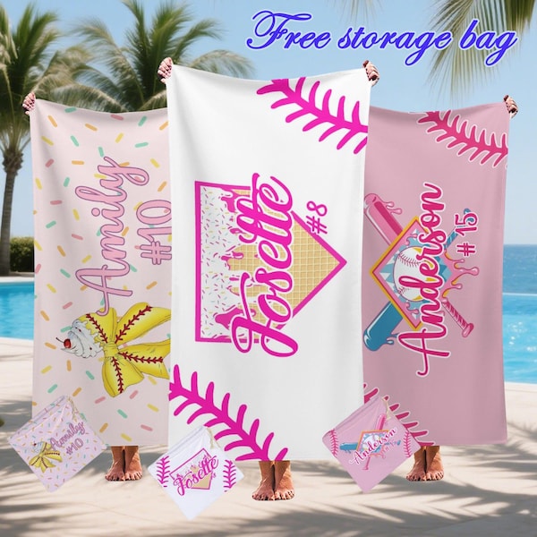 Toallas personalizadas de sóftbol, regalos personalizados de sóftbol, toalla de equipo de sóftbol, regalo para jugador de sóftbol, toalla de sóftbol, toalla única, toalla de playa deportiva