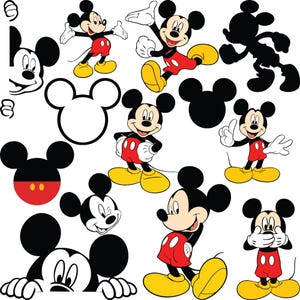 Paquete SVG de Mickey Mouse / Clipart PNG DXF de Disney Mickey / Lindos archivos Cricut de Mickey Mouse para camisetas y manualidades de cumpleaños.