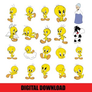 Tweety SVG Bundle | Cute Cartoon SVG for Cricut & Silhouette | Digital Download | Looney Bird SVG | Tweety Cut Files |Sublimation Designs,
