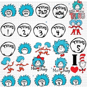 Pacchetto Svg Png Thing 1 Thing 2, File di taglio Svg Thing 1 e Thing 2, Svg Thing 1 e Thing 2 Cat in the Hat, Svg a strati .Png, Svg Thing 1 Mom,