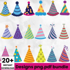 Sombrero de cumpleaños PNG - Descarga digital de sombrero de fiesta para sublimación, cumpleaños infantiles, manualidades, diseño de sombrero imprimible. Sombreros de cumpleaños PNG