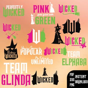 Wicked SVG Bundle, Wicked Film 2024 png,Wicked Clipart,Glinda Prints - Elphaba Prints - Hexe,für gut verändert svgbund ..