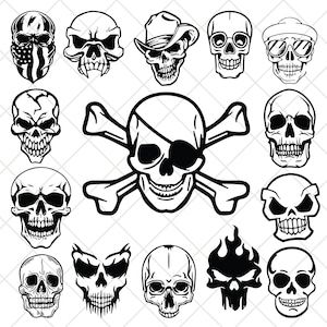 Skulls SVG Bundle | Skull Clipart PNG Files | Gothic Tattoo Skull Designs | Skeleton svg,Halloween Skull Cricut Cut Files | Digital Download