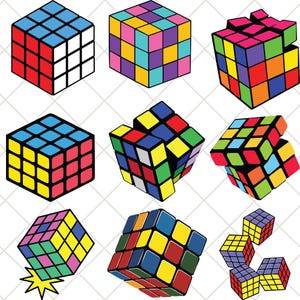 Rubik's cube PNG | Clipart casse-tête rétro | Jeu des années 80 en téléchargement numérique | Cube Gamer imprimable | Sublimation design pour enfants et adultes,