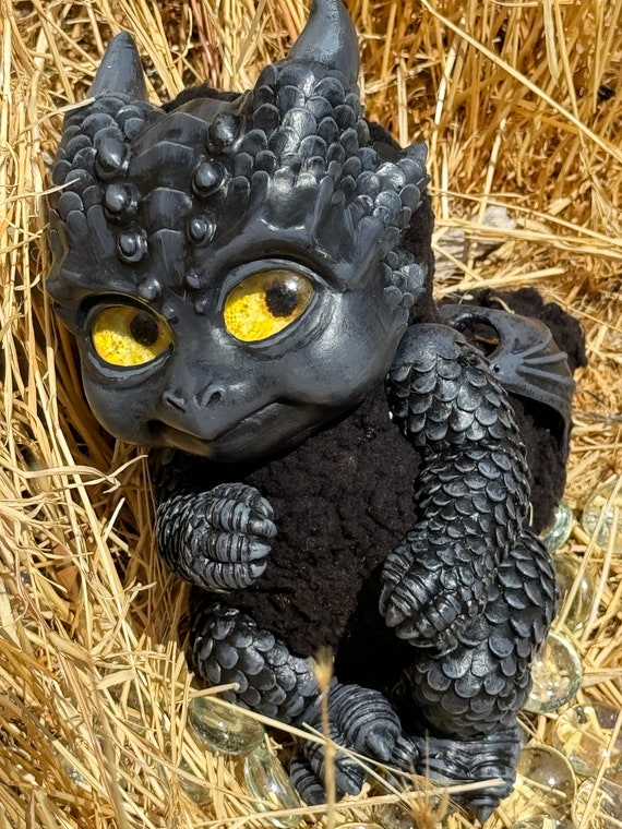 Baby Dragon Doll Black Resin Fantasy Art Doll - Etsy