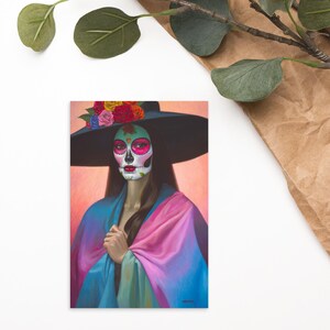 Cartão postal padrão de caveira de açúcar de arte popular mexicana Catrina