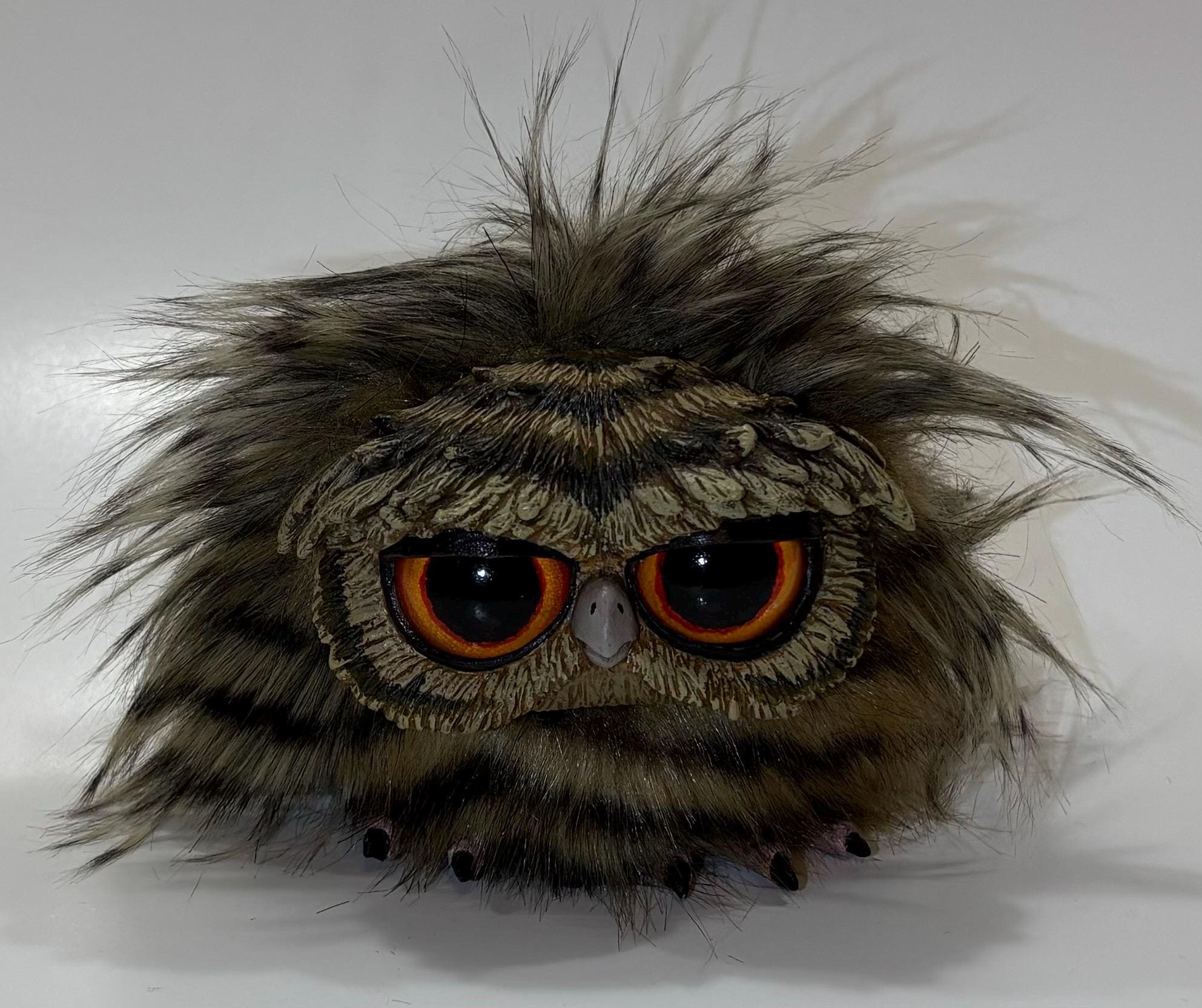 Baby Owl chick Doll brown gray Resin Fantasy Art Doll