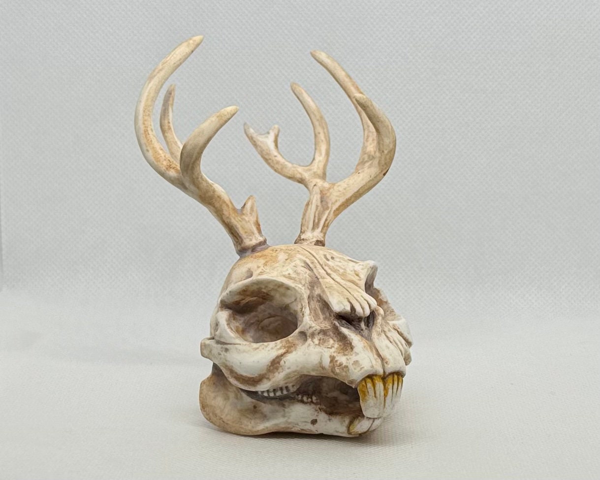 Jackalope Resin Skull Collectible Desert Tan Bone Handmade Oddity Curio