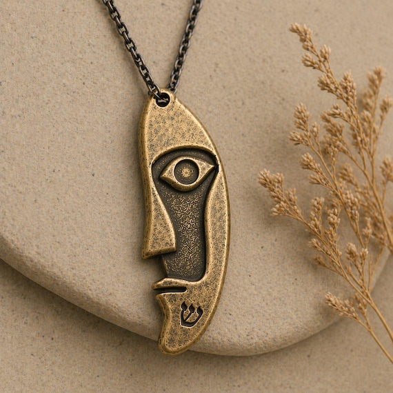 Handmade Bronze Shin Pendant Necklace – Protection Talisman Amulet Jewelry