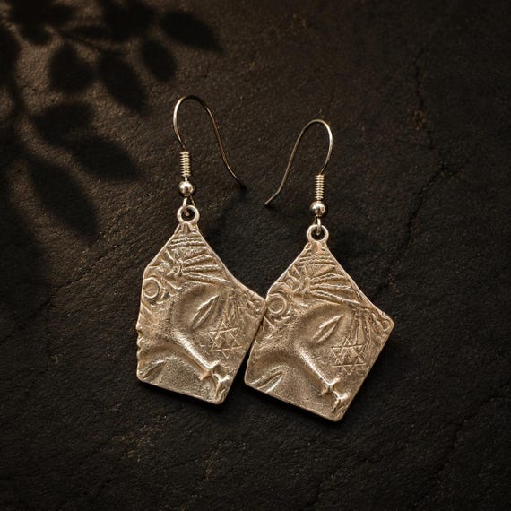 Abstract Face Dangle Earrings | Surreal Silver-Tone Artistic Jewelry