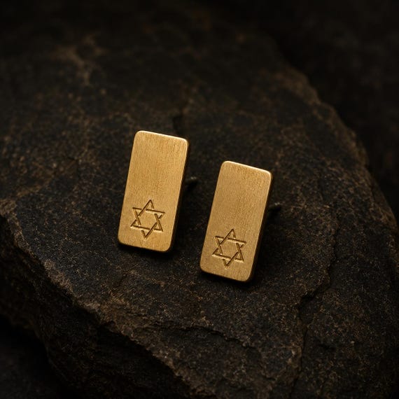 Gold Plated Star of David Rectangle Stud Earrings | Minimalist Sacred Geometry Jewelry