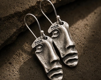 Sterling Silver Face Earrings | Hebrew Emet Truth | Artisan Statement Jewelry