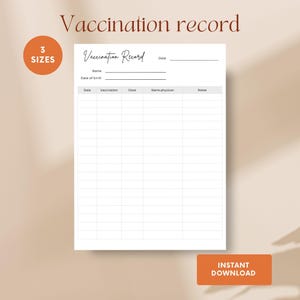 Registro de vacunación para uso imprimible y de marca registrada | Registro de vacunación para viajes | A4 A5 Carta EE.UU. | Rastreador digital de vacunas para viajeros